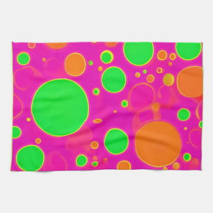 Neonrosa und grüne Retro Circle Design Geschirrtuch