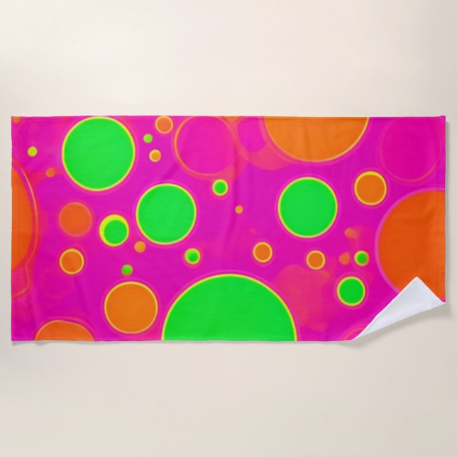 Neonrosa und grüne Retro Circle Design Strandtuch (Vorderseite)