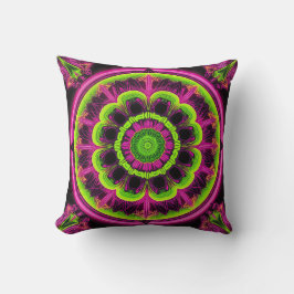 Neonrosa und grünes Kaleidoskop Kissen