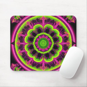 Neonrosa und grünes Kaleidoskop Mousepad