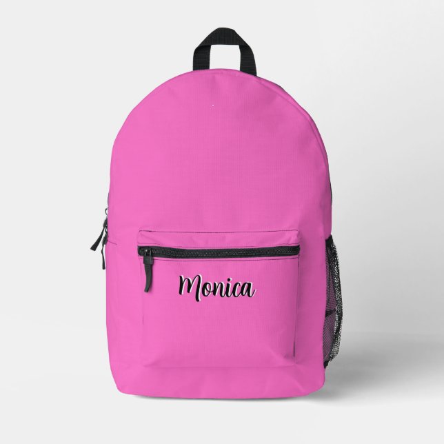 Neonrosa und schwarz 3D Personalisierter Name Bedruckter Rucksack (Vorderseite)