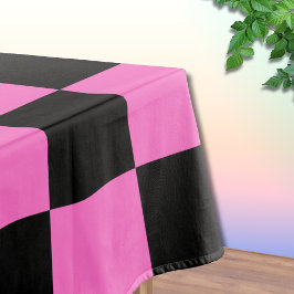 Neonrosa und schwarz karierte Tafel Vintag Tischdecke