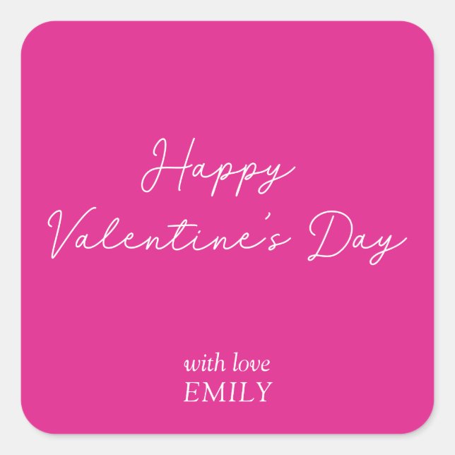 Neonrosa Valentinstag Quadratischer Aufkleber (Vorderseite)
