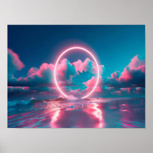 Neonrosa Wolkenstrand-Wandkunst horizontal _ Eclec Poster