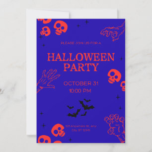 Neonrote Totenköpfe lila Halloween-Party-Einladung Einladung