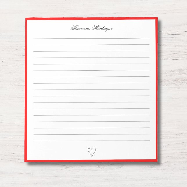Neonrote Umrandung und Herz Custom Schrift Lined Notizblock (Von Creator hochgeladen)