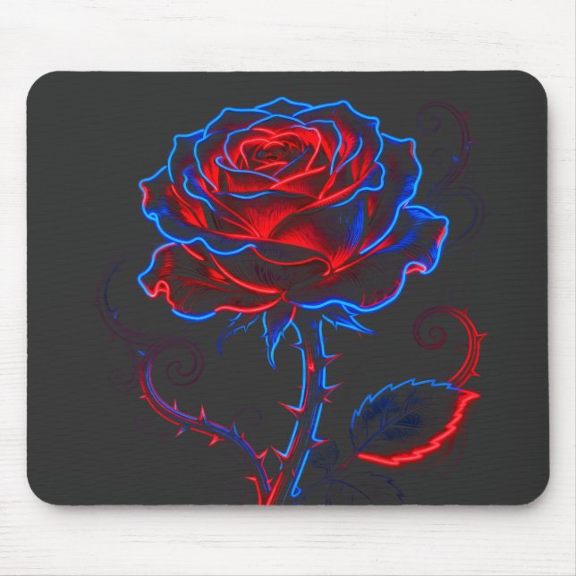 Neonrote und blaue Rosenmauspad Mousepad (Vorne)