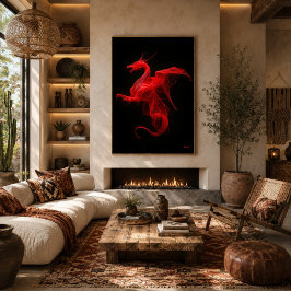 Neonroter Drache Quantum Flow Poster