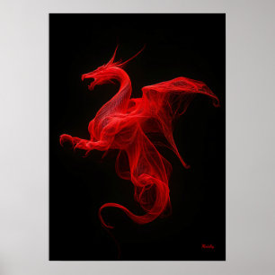 Neonroter Drache Quantum Flow Poster