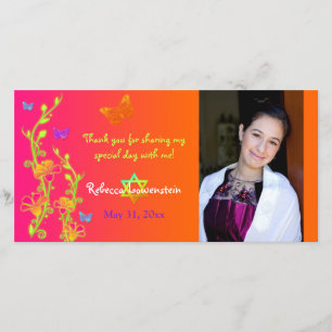 Neonschmetterlinge u. Blumen-Foto danken Ihnen Dankeskarte