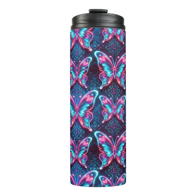 Neonschmetterlingsmuster Thermosbecher (Vorderseite)