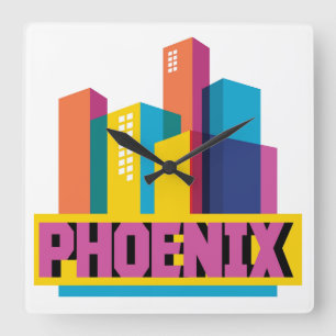 NeonSkyline Phoenix, Arizona   Quadratische Wanduhr