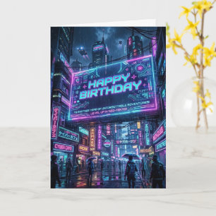 Neonstadtlichter Cyberpunk Alles Gute zum Geburtst Karte