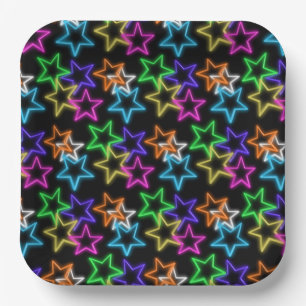 Neonstars auf schwarz pappteller