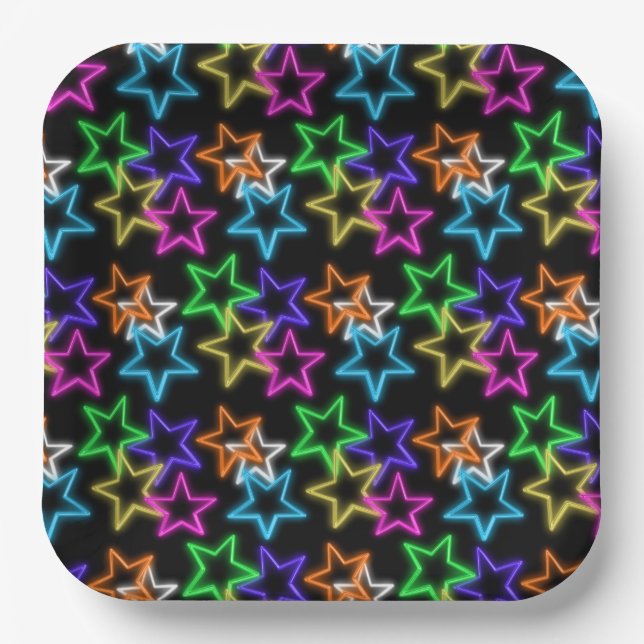 Neonstars auf schwarz pappteller (Vorderseite)