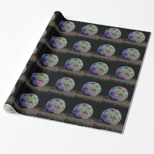 Neonsterne Fußball Geschenkpapier