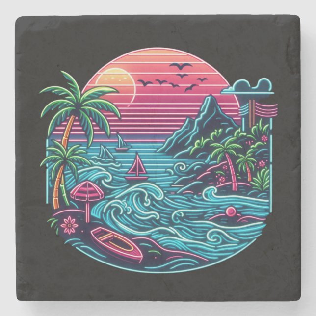 Neonstrand von Tropical/Hawaii Steinuntersetzer (Vorderseite)