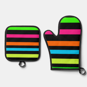 Neonstreifen Ofenhandschuh & Topflappen-Set
