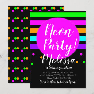 Neonstreifen Verrückte Neon-Glow-In-The-Dark-Party Einladung