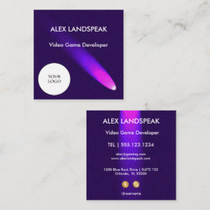 Neonviolett & Logo Cyber-Leder-Gaming Quadratische Visitenkarte