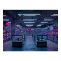 Neonvioletter Cyber-Arcade-Innenraum