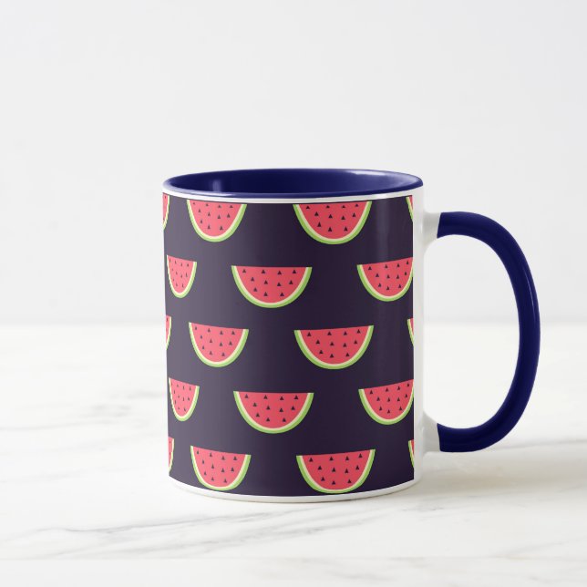 Neonwassermelone auf lila Muster Tasse (Rechts)
