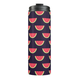 Neonwassermelone auf lila Muster Thermosbecher