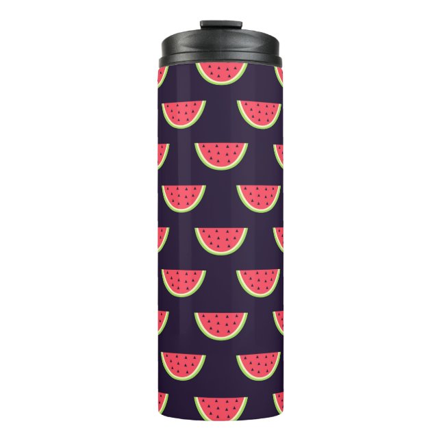 Neonwassermelone auf lila Muster Thermosbecher (Vorderseite)