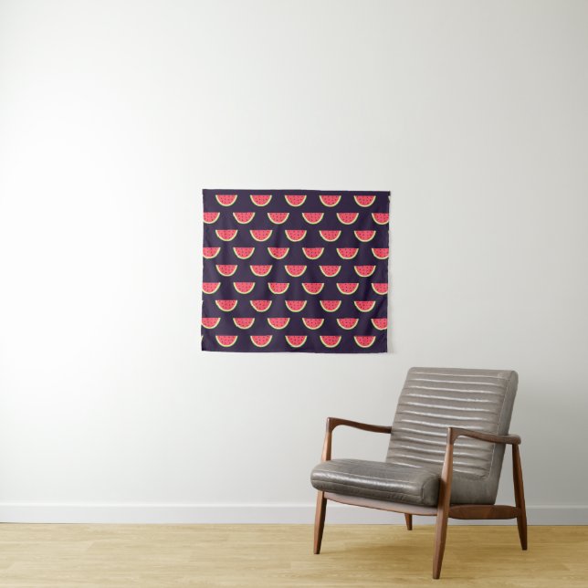 Neonwassermelone auf lila Muster Wandteppich (Beispiel (Horizontal))