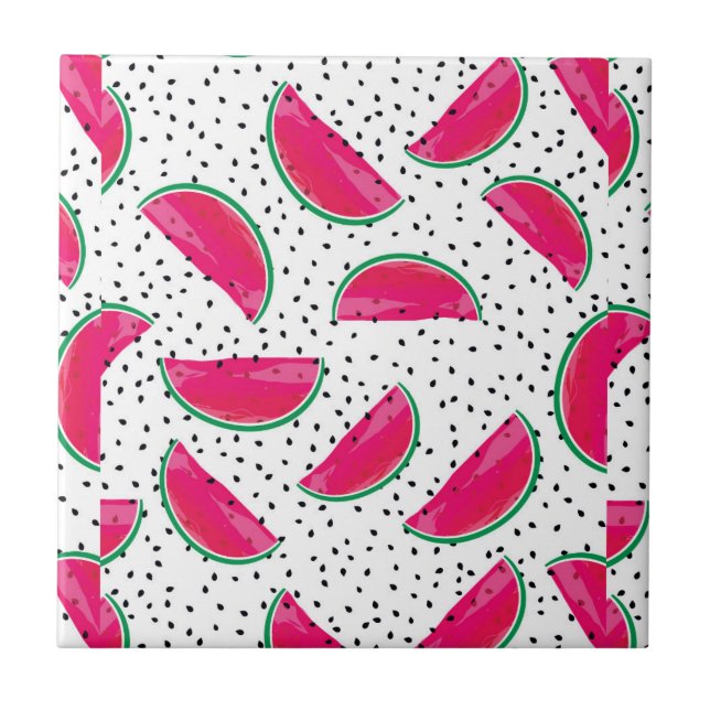 Neonwassermelone auf Samen-Muster Fliese (Vorderseite)