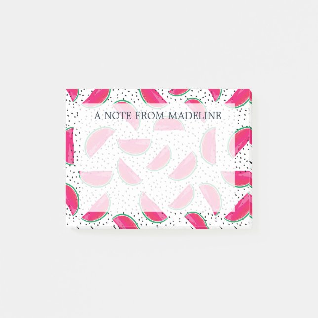 Neonwassermelone auf Samen-Muster Post-it Klebezettel (Vorderseite)