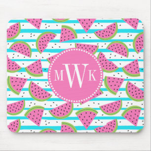 Neonwassermelone auf Streifen-Muster Mousepad
