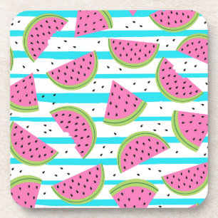 Neonwassermelone auf Streifen-Muster Untersetzer