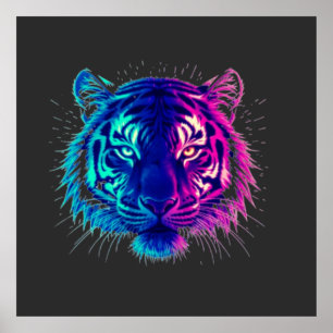 Neonweißer Tiger – Leuchtende Cyberpunk-Wildtierku Poster