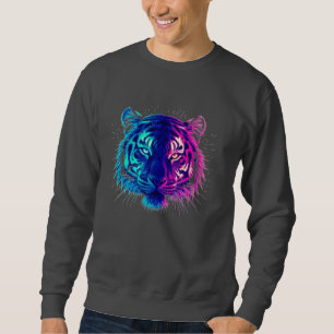 Neonweißer Tiger – Leuchtende Cyberpunk-Wildtierku Sweatshirt
