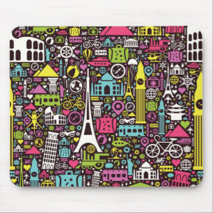 Neonweltikonen-Muster Mousepad