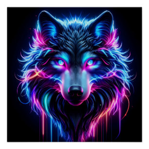 Neonwolf Glühende Augen Cyberpunk Zukunftstier Poster