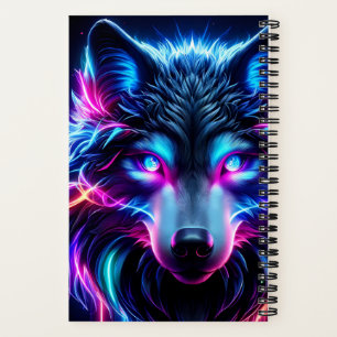 Neonwolf Leuchtende Augen Cyberpunk Zukunftstier Notizbuch