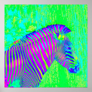 Neonzebra - grün, blau und lila Retro Poster