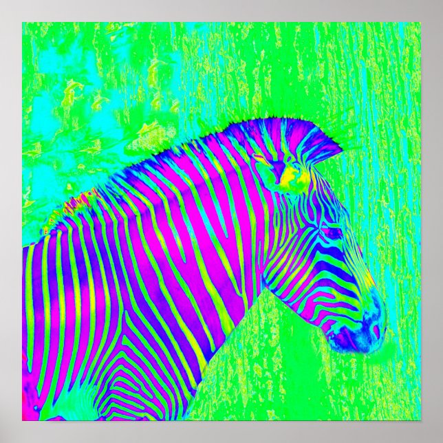 Neonzebra - grün, blau und lila Retro Poster (Vorne)