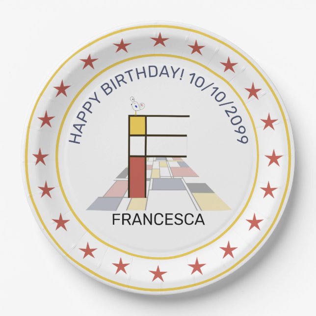 Neoplastik Art Elegant Monogram. Buchstabe F Pappteller (Vorderseite)