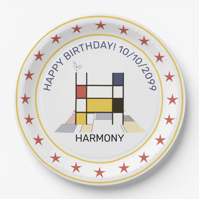 Neoplastik Art Elegant Monogram. Buchstabe H Pappteller (Vorderseite)