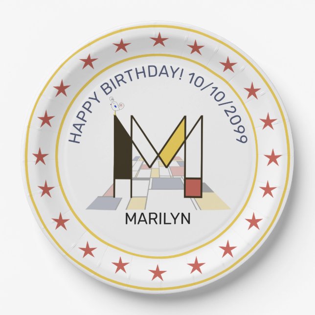 Neoplastik Art Elegant Monogram. Buchstabe M Pappteller (Vorderseite)