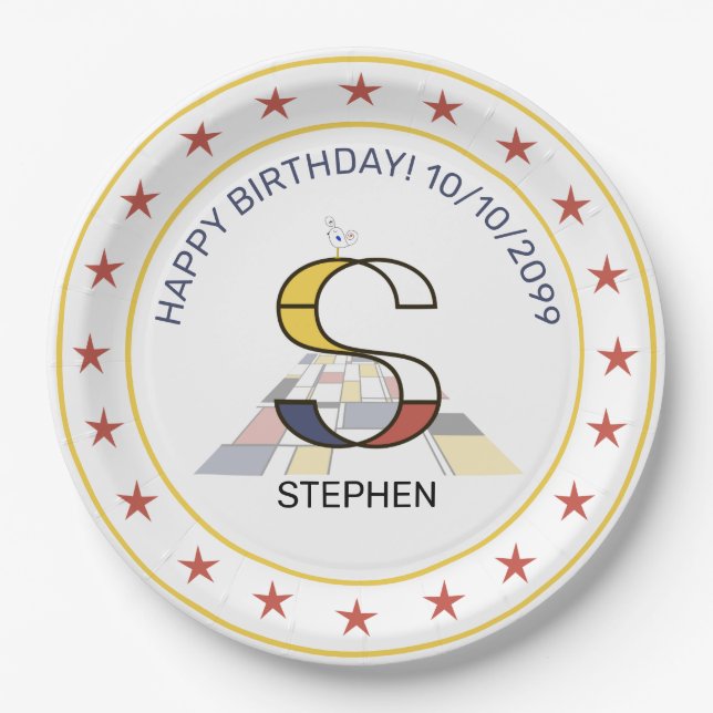 Neoplastik Art Elegant Monogram. Buchstabe S Pappteller (Vorderseite)