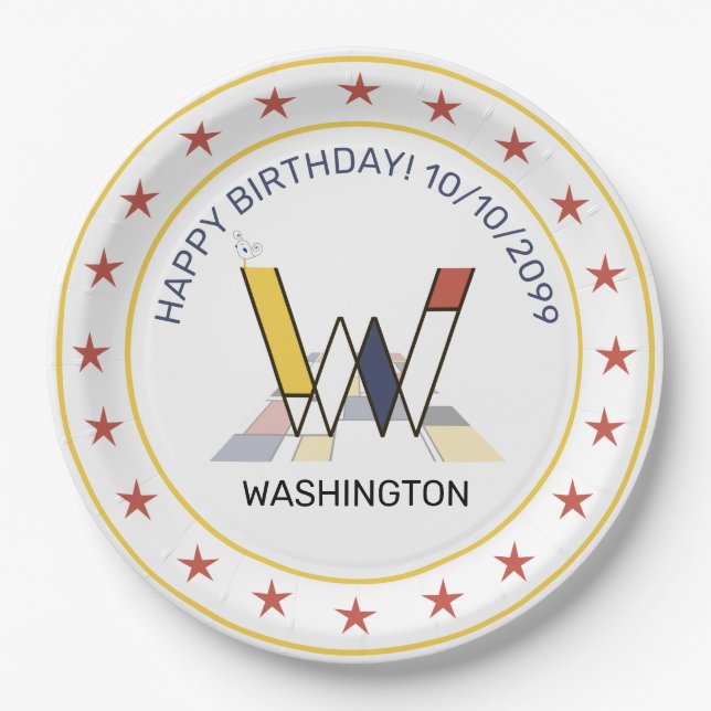 Neoplastik Art Elegant Monogram. Buchstabe W Pappteller (Vorderseite)