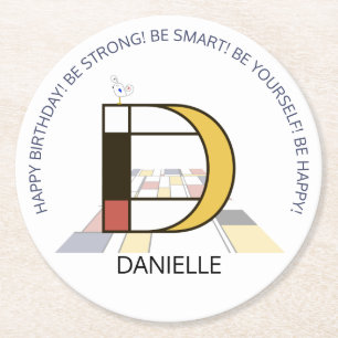 Neoplastizismus Art Cool Monogram. Buchstabe D Runder Pappuntersetzer