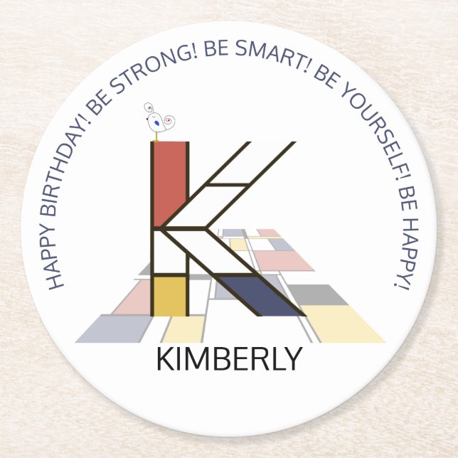 Neoplastizismus Art Cool Monogram. Buchstabe K Runder Pappuntersetzer (Vorderseite)