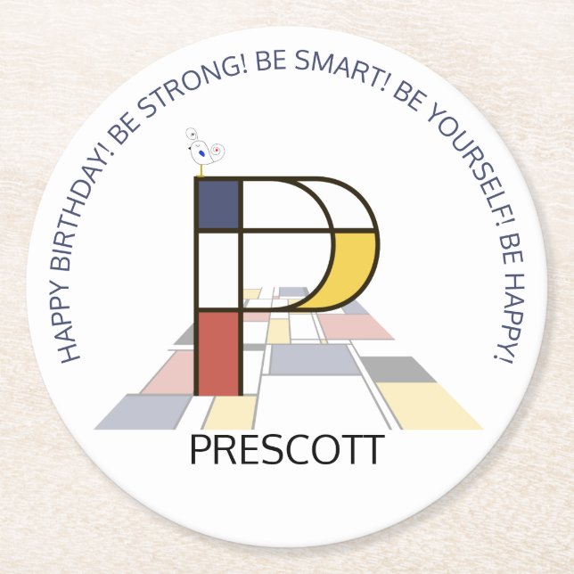 Neoplastizismus Art Cool Monogram. Buchstabe P Runder Pappuntersetzer (Vorderseite)