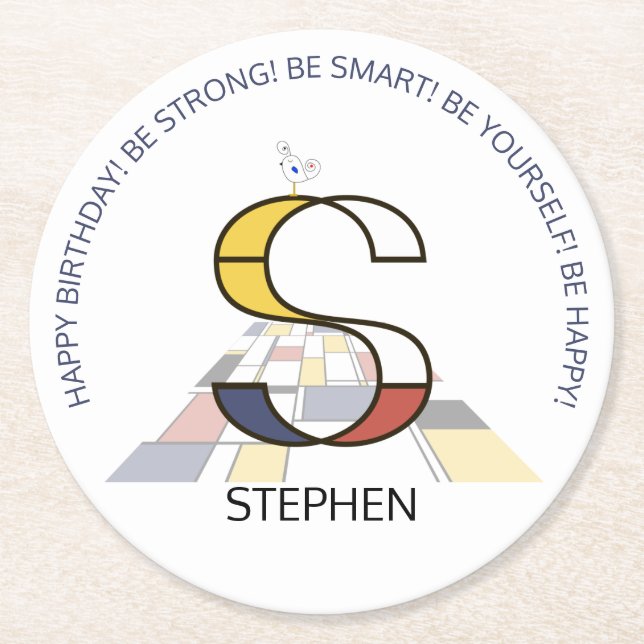 Neoplastizismus Art Cool Monogram. Buchstabe S Runder Pappuntersetzer (Vorderseite)