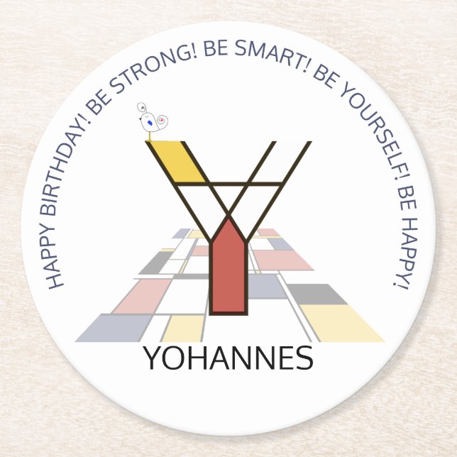 Neoplastizismus Art Cool Monogram. Buchstabe Y Runder Pappuntersetzer (Vorderseite)